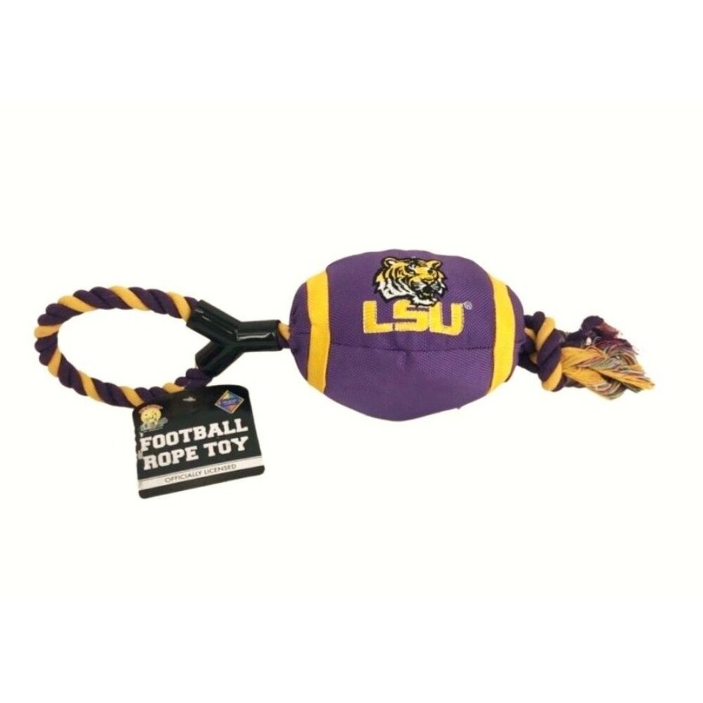Pet Goods Dog Football Rope Toy Licensed LSU Tigers Squeaker New